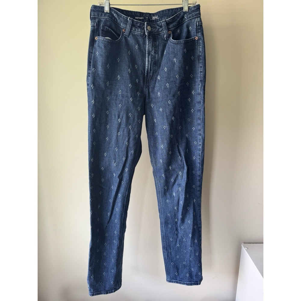 Old Navy Secret Smooth Pockets High Waisted Straight Leg Jeans 10T Diamond Print
